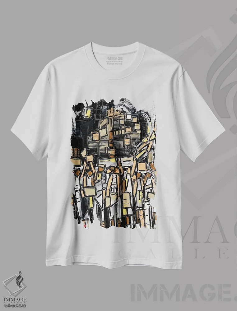 تیشرت سفید طرح دار معترضان، آبستره اثر یواخیم مک میلان | immage.ir