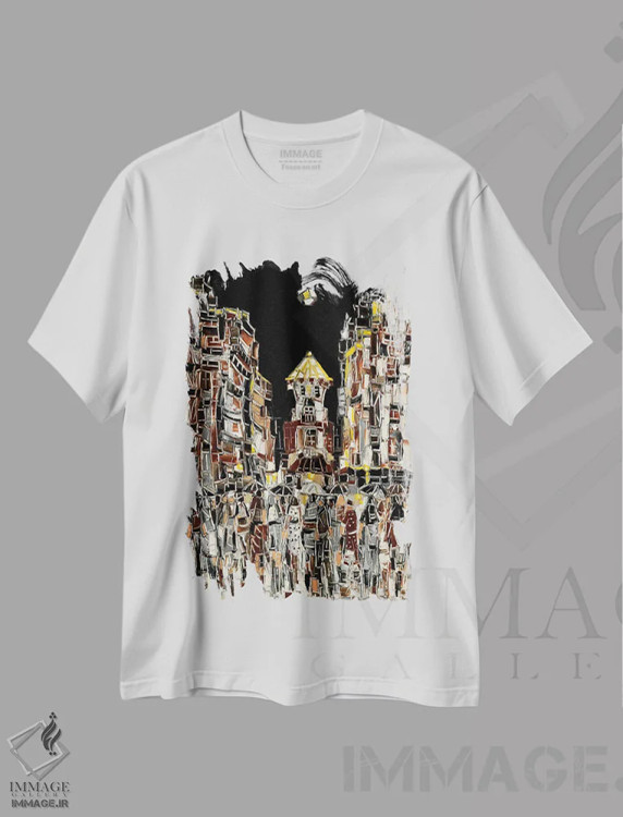 تیشرت سفید طرح دار میدان موزاییکی، هنر فاخر معاصر اثر یواخیم مک میلان | فروشگاه ایماژ