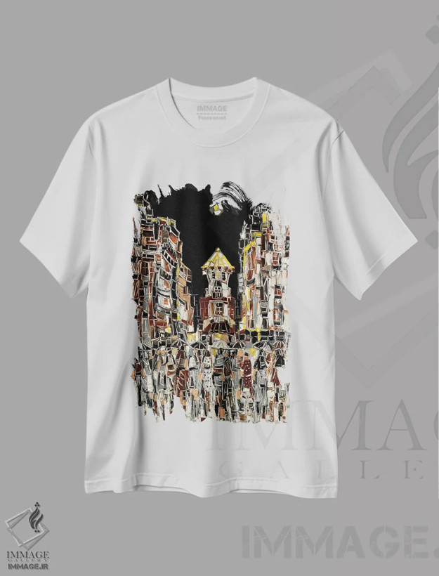 تیشرت سفید طرح دار میدان موزاییکی، هنر فاخر معاصر اثر یواخیم مک میلان | فروشگاه ایماژ
