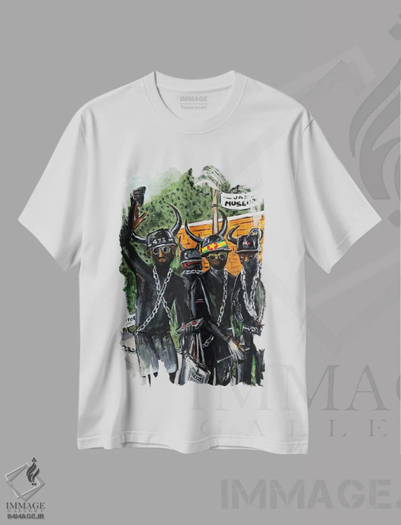 تیشرت سفید طرح دار جب سیاه، هنر آمریکایی آفریقایی تبار اثر یواخیم مک میلان | immage.ir