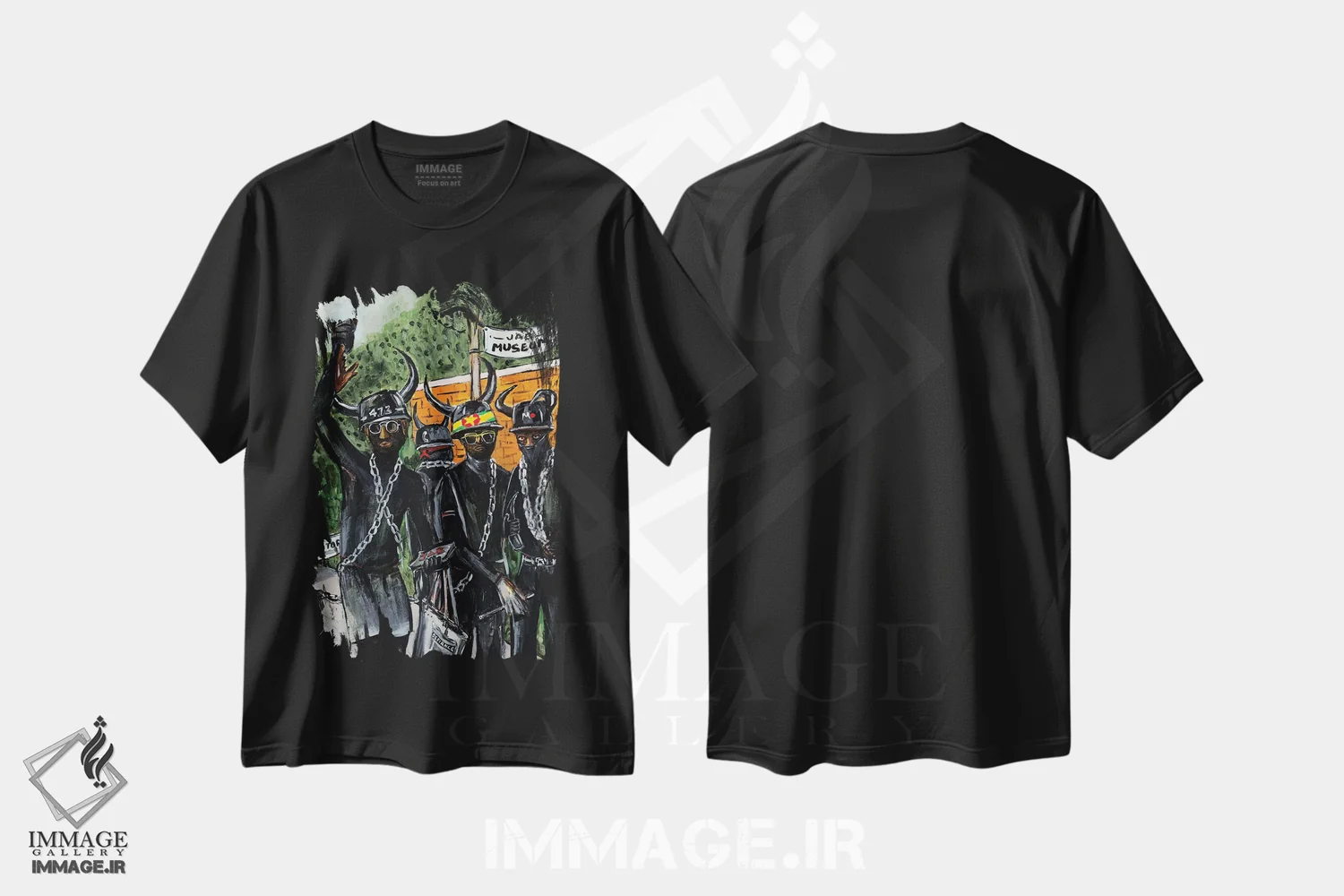 تیشرت مشکی طرح دار جب سیاه، هنر آمریکایی آفریقایی تبار اثر یواخیم مک میلان | فروشگاه ایماژ