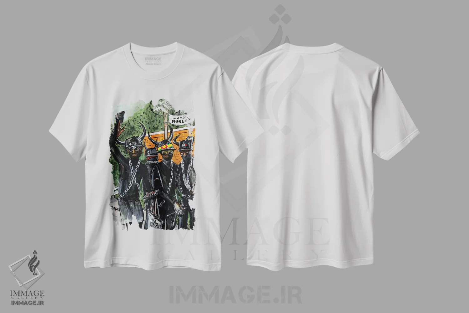 تیشرت سفید طرح دار جب سیاه، هنر آمریکایی آفریقایی تبار اثر یواخیم مک میلان | immage.ir