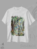 تیشرت سفید طرح دار آبشارهای راه راه، آبستره اثر یواخیم مک میلان | فروشگاه ایماژ