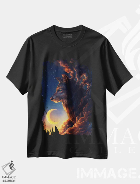 تیشرت مشکی طرح دار ماه طلایی، هنر دیجیتال اثر جو جو آرت | immage.ir