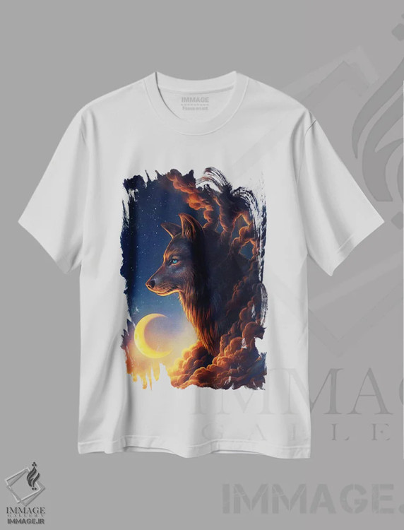 تیشرت سفید طرح دار ماه طلایی، هنر دیجیتال اثر جو جو آرت | فروشگاه ایماژ