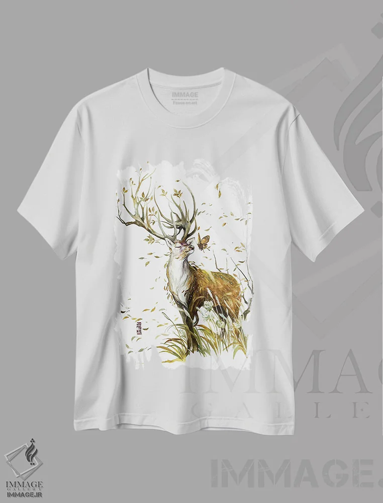 تیشرت سفید طرح دار باد زندگی، تزئینی اثر جونگکی | immage.ir