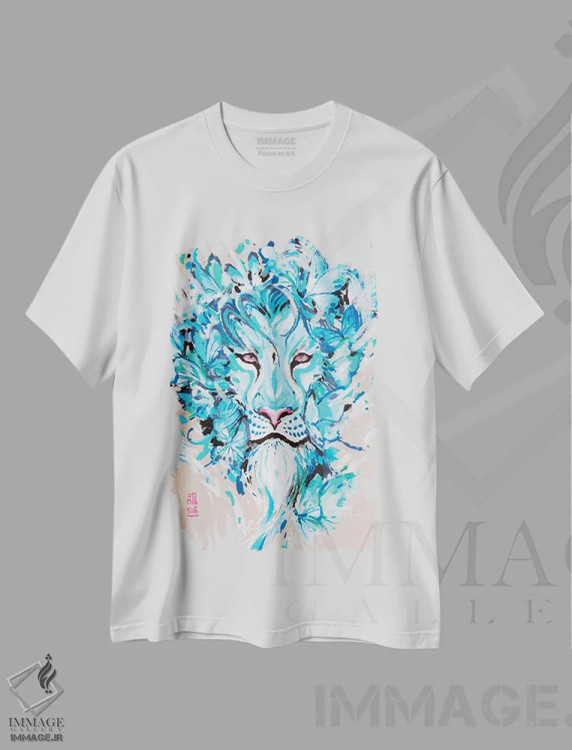 تیشرت سفید طرح دار شیر آبی، تزئینی اثر جونگکی | immage.ir
