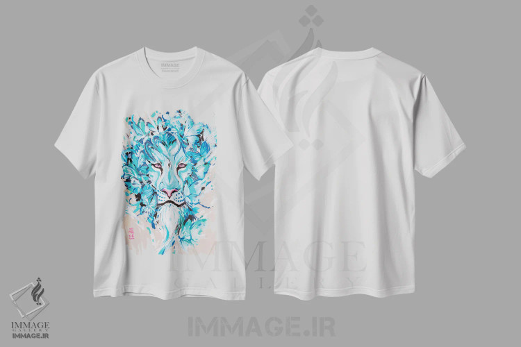 تیشرت سفید طرح دار شیر آبی، تزئینی اثر جونگکی | immage.ir
