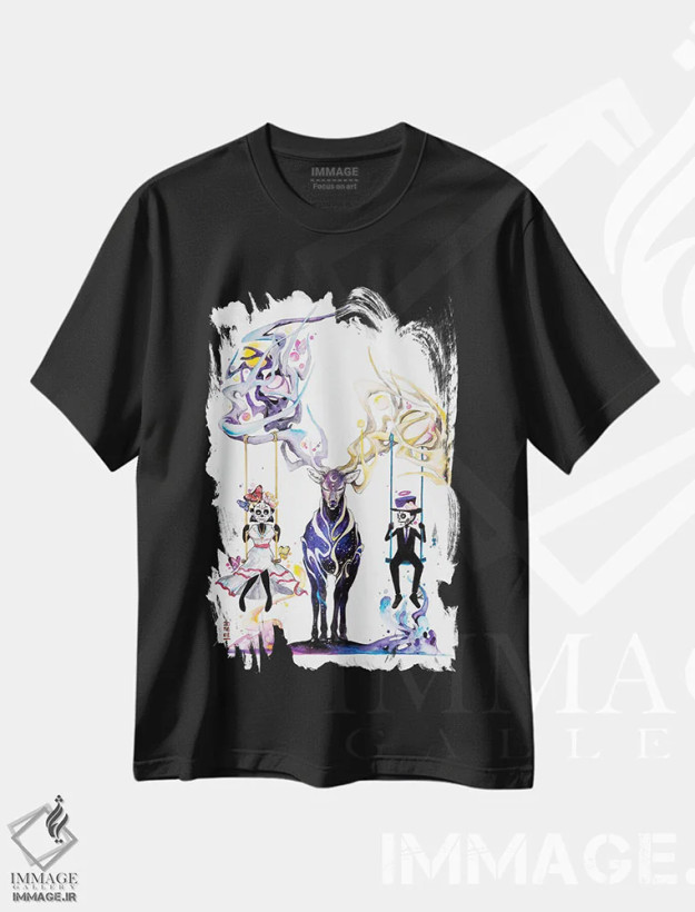 تیشرت مشکی طرح دار تو و من، تزئینی اثر جونگکی | فروشگاه ایماژ
