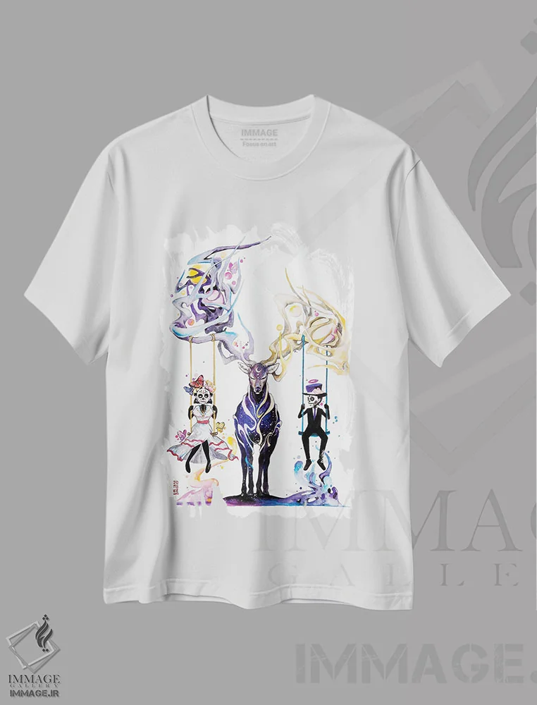 تیشرت سفید طرح دار تو و من، تزئینی اثر جونگکی | immage.ir