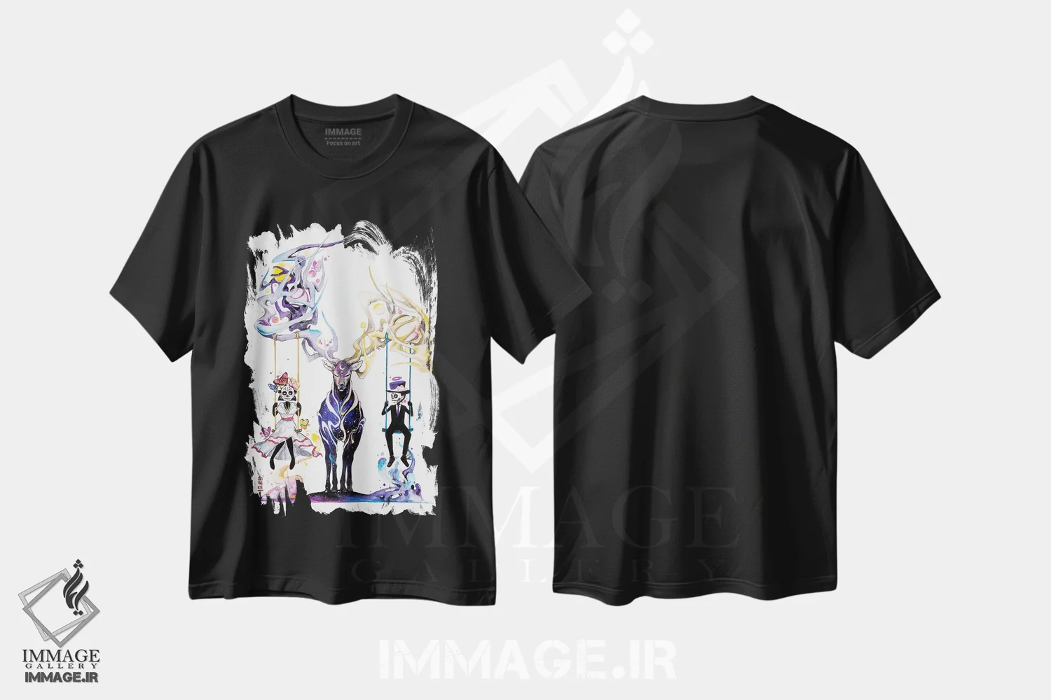 تیشرت مشکی طرح دار تو و من، تزئینی اثر جونگکی | فروشگاه ایماژ