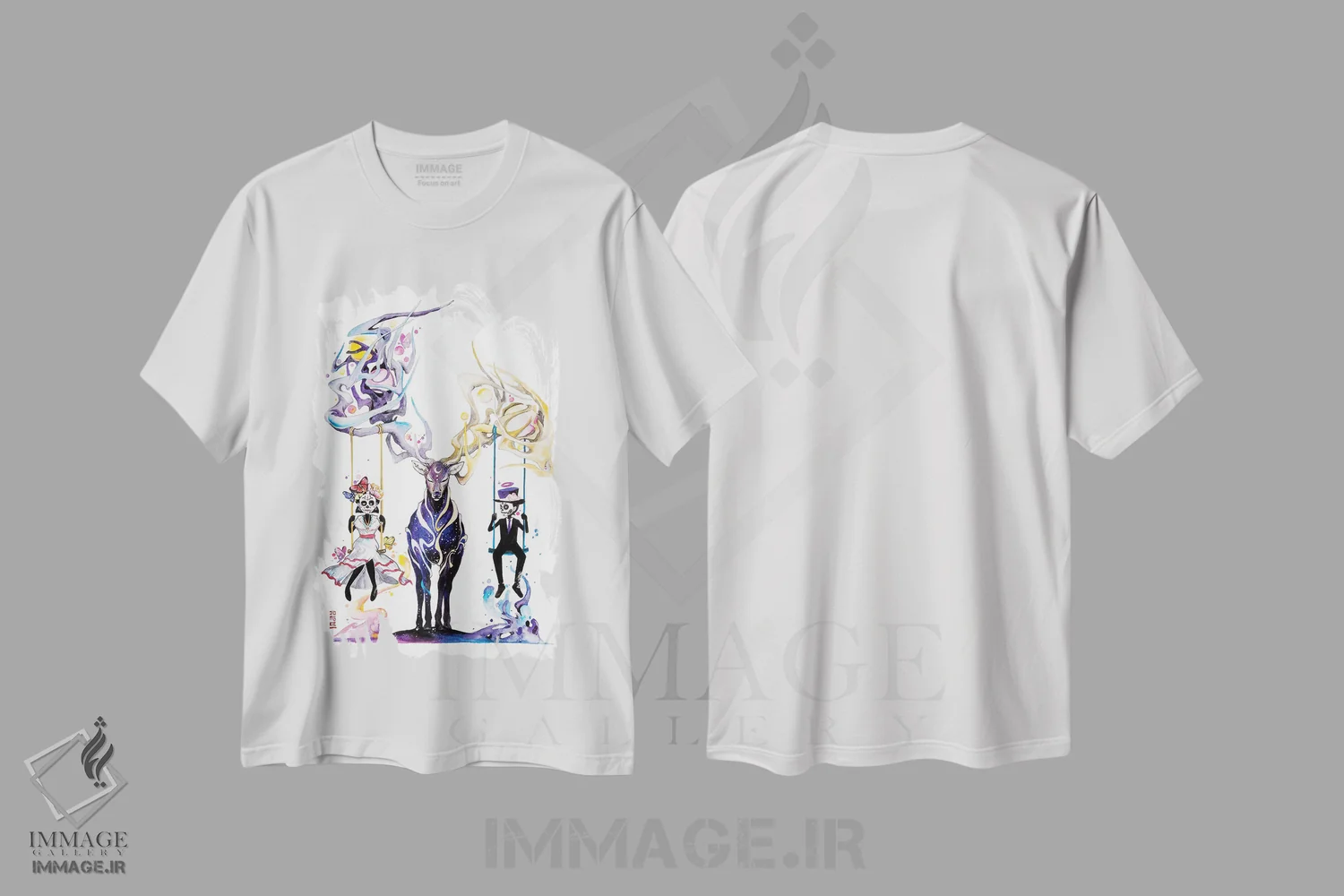 تیشرت سفید طرح دار تو و من، تزئینی اثر جونگکی | immage.ir