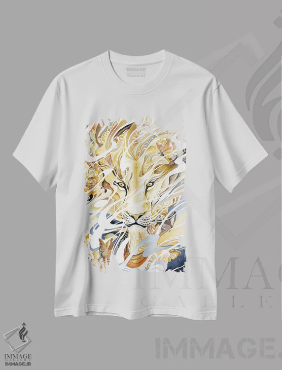 تیشرت سفید طرح دار شیر زرین صحرا، تزئینی اثر جونگکی | immage.ir