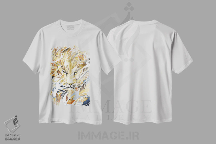 تیشرت سفید طرح دار شیر زرین صحرا، تزئینی اثر جونگکی | immage.ir