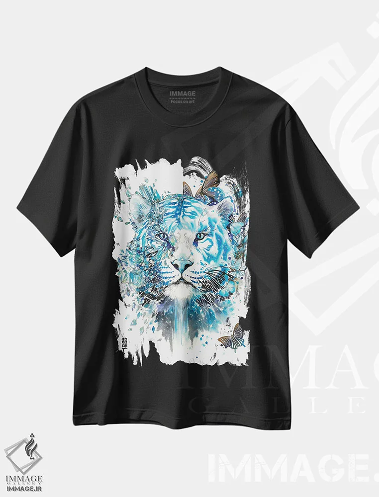 تیشرت مشکی طرح دار ببر سفید یخی، تزئینی اثر جونگکی | immage.ir