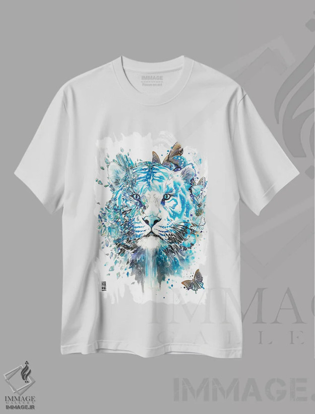 تیشرت سفید طرح دار ببر سفید یخی، تزئینی اثر جونگکی | فروشگاه ایماژ