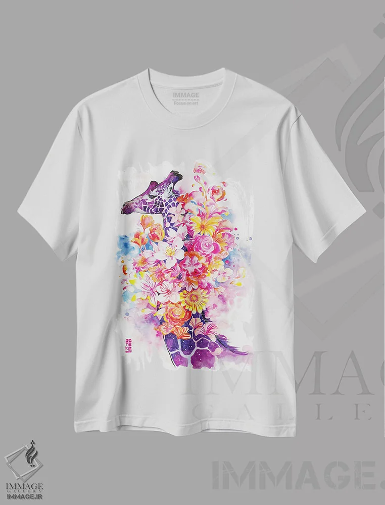 تیشرت سفید طرح دار بهار، تزئینی اثر جونگکی | immage.ir