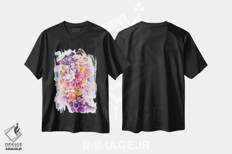 تیشرت مشکی طرح دار بهار، تزئینی اثر جونگکی | فروشگاه ایماژ
