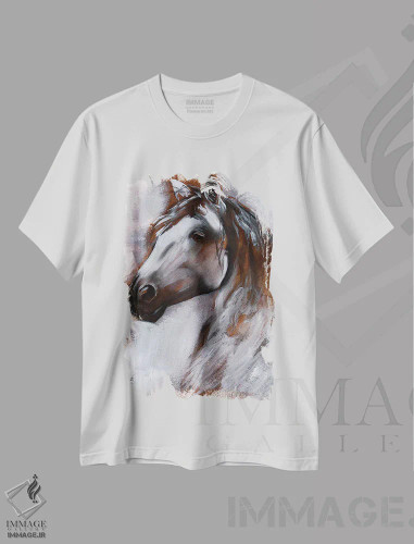 تیشرت سفید طرح دار جذابیت یال ۱، تزئینی اثر جنیفر پکستون پارکر | فروشگاه ایماژ