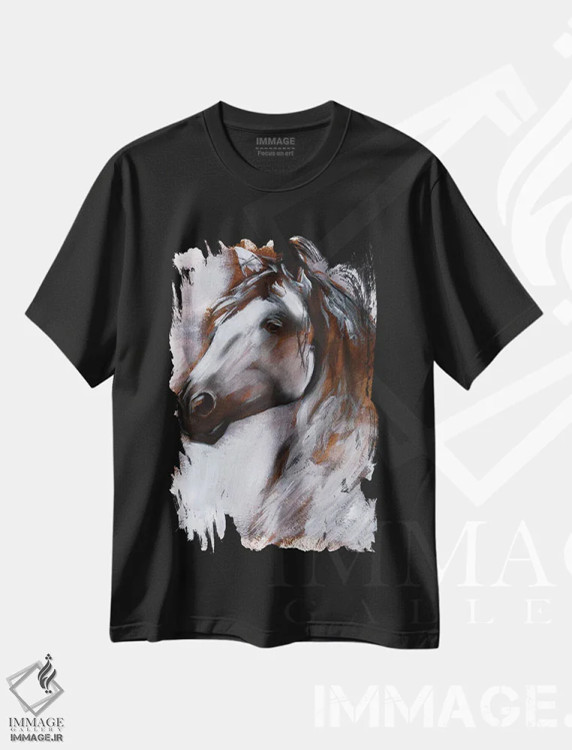 تیشرت مشکی طرح دار جذابیت یال ۱، تزئینی اثر جنیفر پکستون پارکر | immage.ir