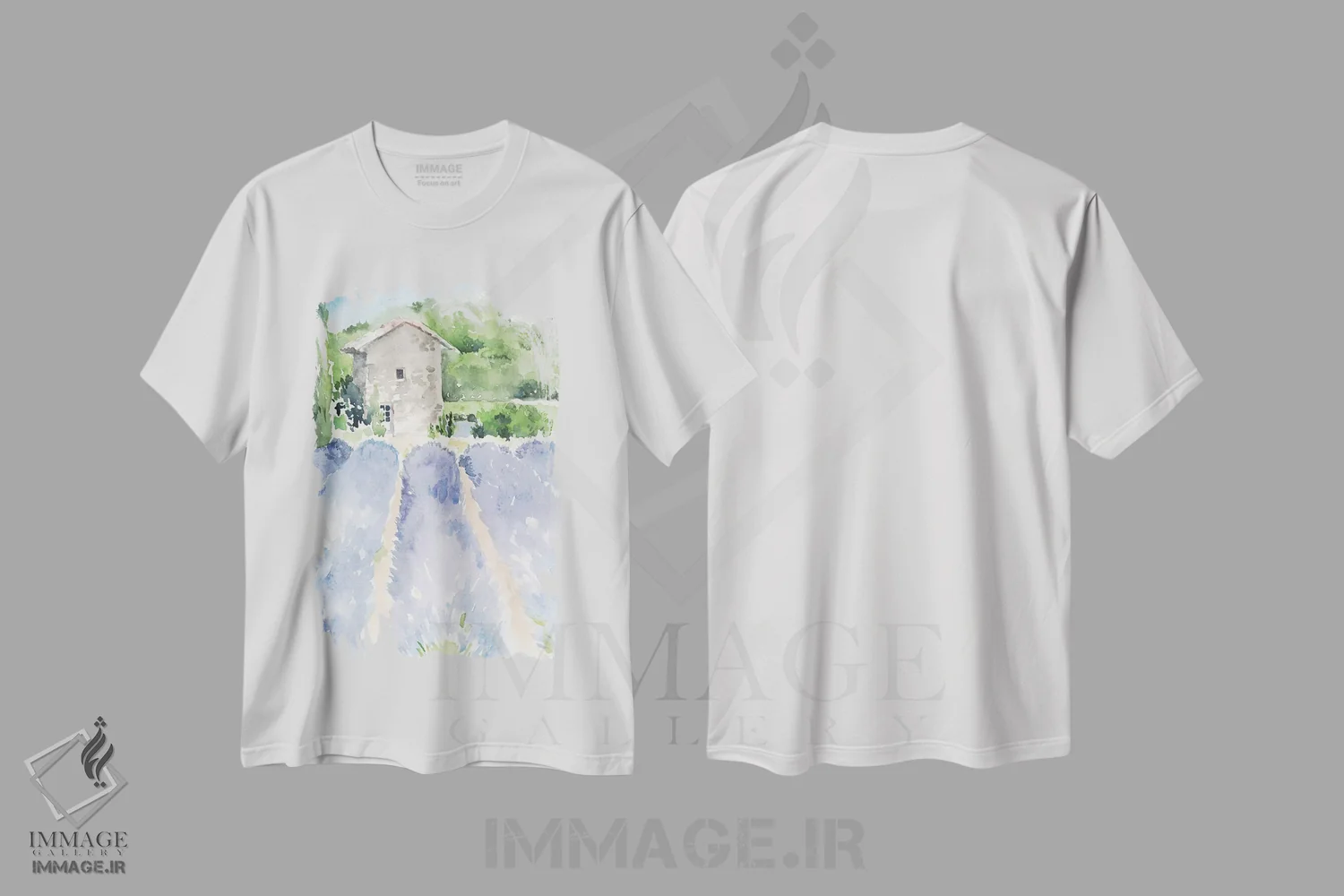 تیشرت سفید طرح دار مزارع اسطوخودوس ۱، تزئینی اثر جنیفر پکستون پارکر | immage.ir