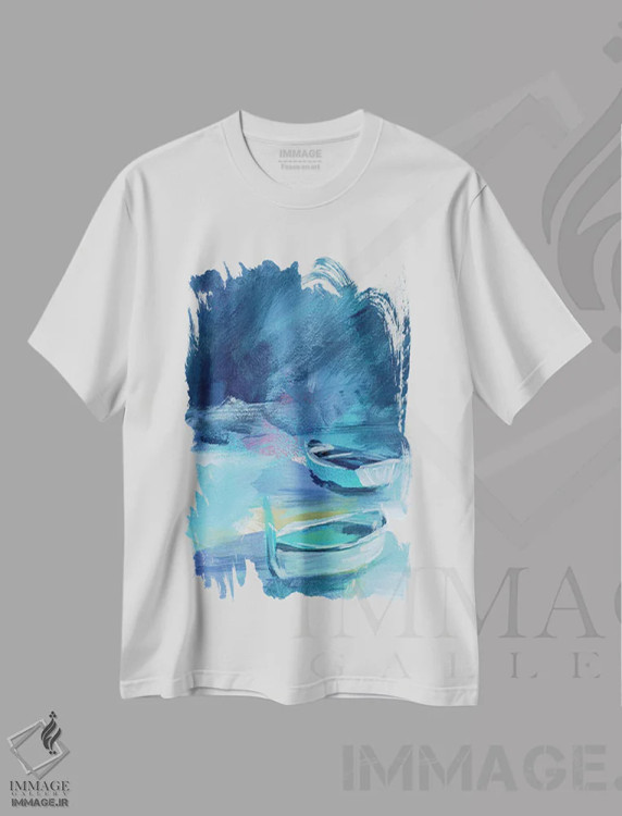 تیشرت سفید طرح دار قایق های خلیج کوچک ۲، دکور ساحلی اثر جنیفر پکستون پارکر | فروشگاه ایماژ