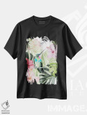 تیشرت مشکی طرح دار شکوفه هیبیسکوس و مرغ مگس خوار ۲، تزئینی اثر جنیفر پکستون پارکر | immage.ir
