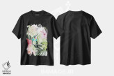 تیشرت مشکی طرح دار شکوفه هیبیسکوس و مرغ مگس خوار ۲، تزئینی اثر جنیفر پکستون پارکر | immage.ir