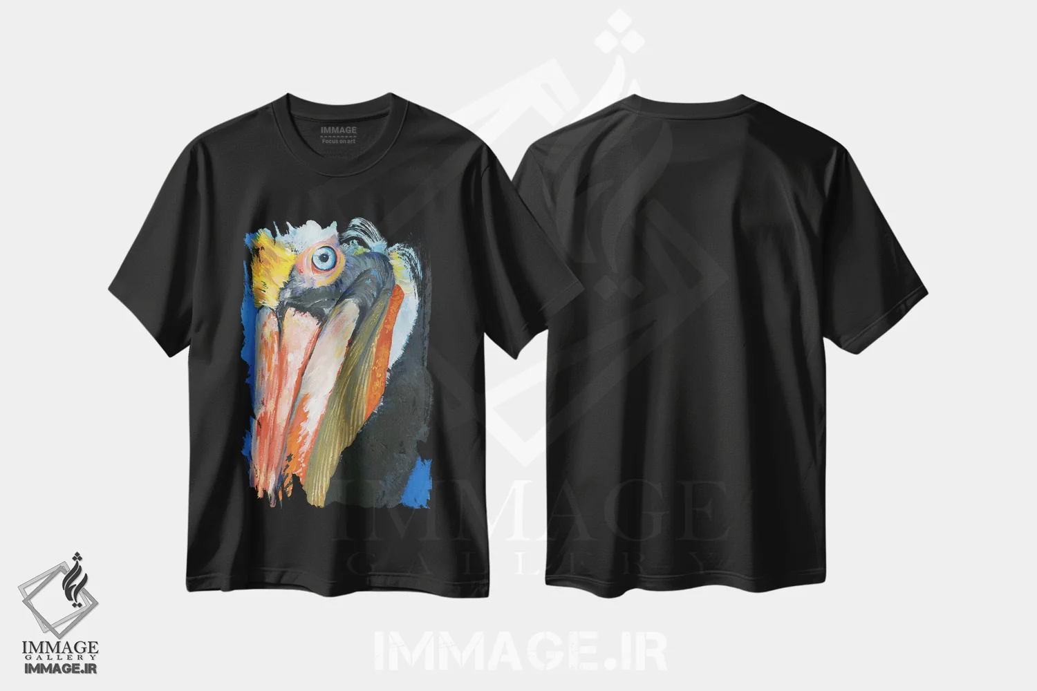 تیشرت مشکی طرح دار پلیکان پرانرژی و رنگارنگ ۱، دکور ساحلی اثر جنیفر پکستون پارکر | فروشگاه ایماژ