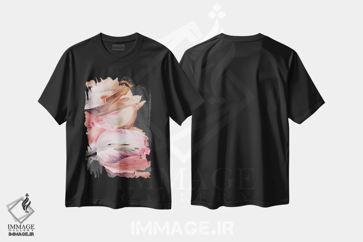 تیشرت مشکی طرح دار لاله های پاستلی به شکل طوطی ۴، تزئینی اثر جنیفر پکستون پارکر | immage.ir