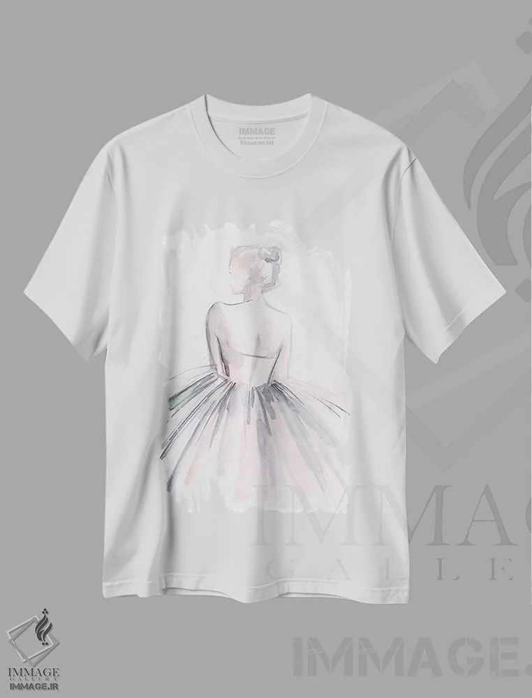 تیشرت سفید طرح دار رقاص باله با آبرنگ ۱، تزئینی اثر جنیفر پکستون پارکر | immage.ir