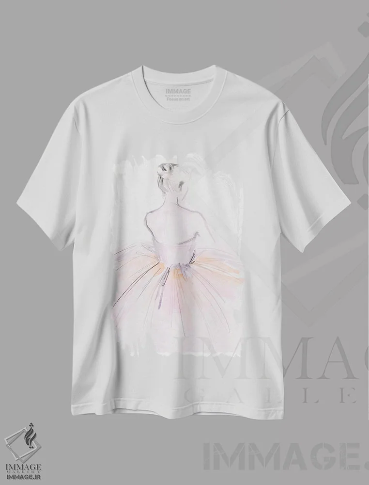 تیشرت سفید طرح دار رقاص باله با آبرنگ ۲، تزئینی اثر جنیفر پکستون پارکر | فروشگاه ایماژ