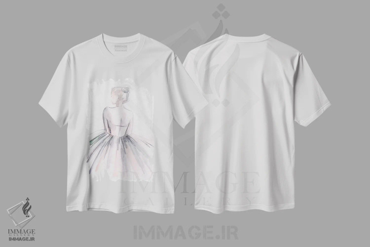 تیشرت سفید طرح دار رقاص باله با آبرنگ ۱، تزئینی اثر جنیفر پکستون پارکر | immage.ir