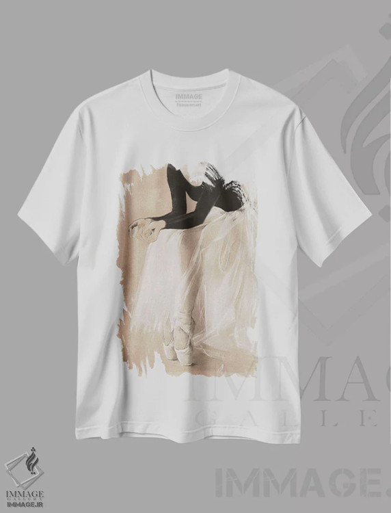 تیشرت سفید طرح دار مطالعه باله ۱، هنر فاخر معاصر اثر جنیفر پکستون پارکر | immage.ir