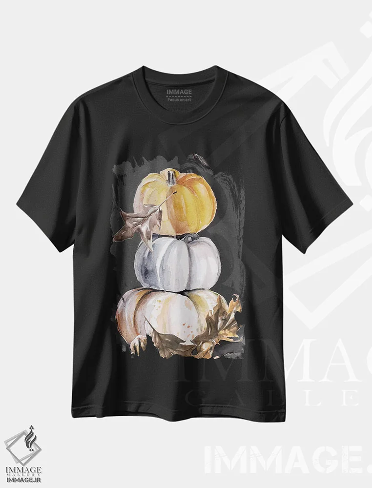 تیشرت مشکی طرح دار مجموعه کدو تنبل برداشت شده B، دکور تعطیلات اثر جنیفر پکستون پارکر | فروشگاه ایماژ