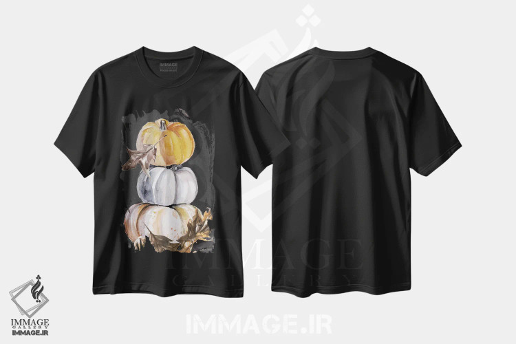 تیشرت مشکی طرح دار مجموعه کدو تنبل برداشت شده B، دکور تعطیلات اثر جنیفر پکستون پارکر | فروشگاه ایماژ