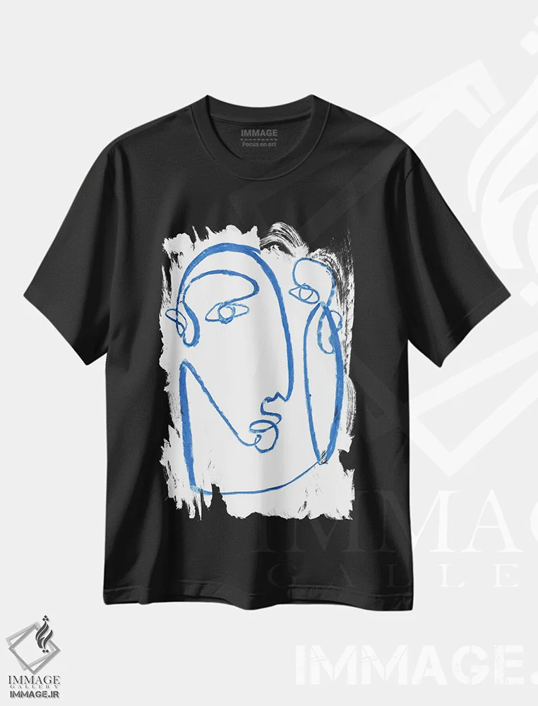 تیشرت مشکی طرح دار چهره آبی ۲، تزئینی اثر جنیفر پکستون پارکر | فروشگاه ایماژ
