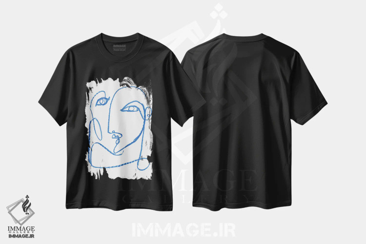 تیشرت مشکی طرح دار چهره آبی ۱، تزئینی اثر جنیفر پکستون پارکر | immage.ir