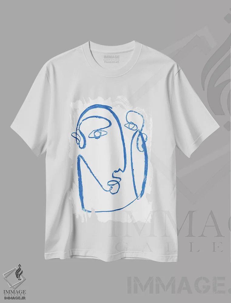 تیشرت سفید طرح دار چهره آبی ۲، تزئینی اثر جنیفر پکستون پارکر | immage.ir