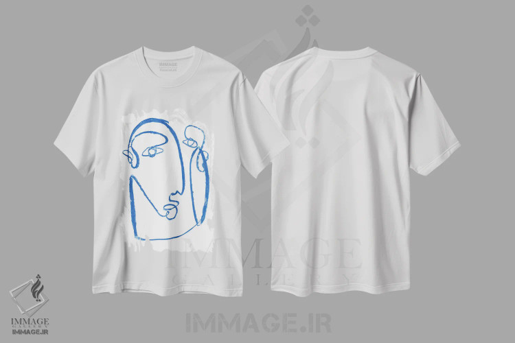 تیشرت سفید طرح دار چهره آبی ۲، تزئینی اثر جنیفر پکستون پارکر | immage.ir