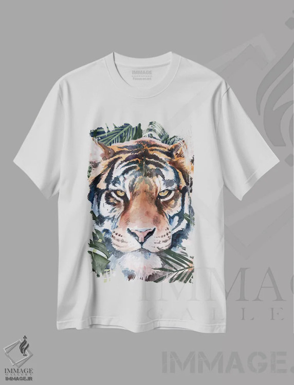 تیشرت سفید طرح دار گربه جنگلی ۱ اثر جنیفر پکستون پارکر | فروشگاه ایماژ