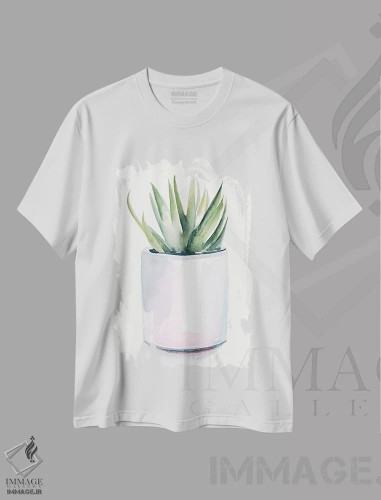 تیشرت سفید طرح دار گیاه گوشتی داخل گلدان ۳، دکور بوهمی اثر جنیفر پکستون پارکر | فروشگاه ایماژ