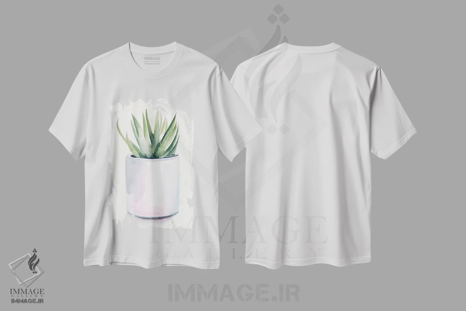 تیشرت سفید طرح دار گیاه گوشتی داخل گلدان ۳، دکور بوهمی اثر جنیفر پکستون پارکر | فروشگاه ایماژ