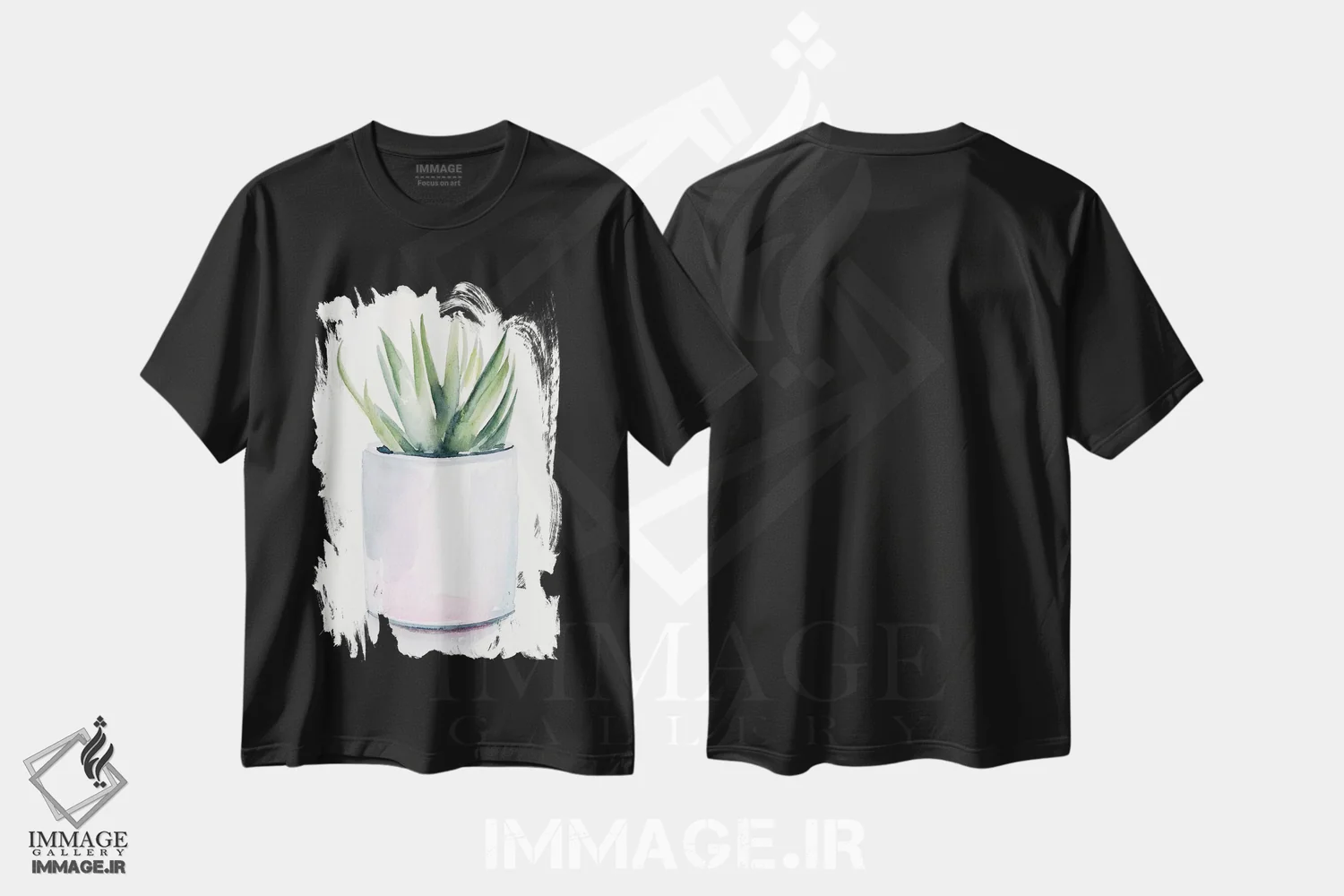 تیشرت مشکی طرح دار گیاه گوشتی داخل گلدان ۳، دکور بوهمی اثر جنیفر پکستون پارکر | immage.ir