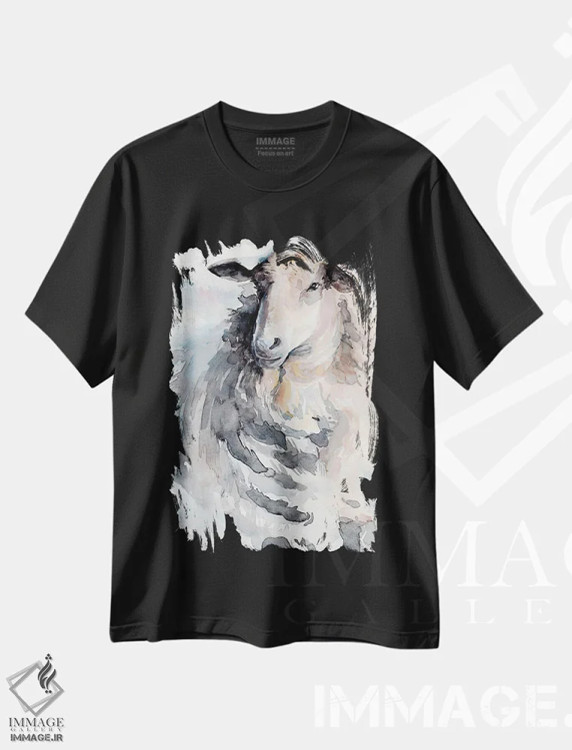 تیشرت مشکی طرح دار گوسفند با آبرنگ ۲، دکور روستایی اثر جنیفر پکستون پارکر | فروشگاه ایماژ