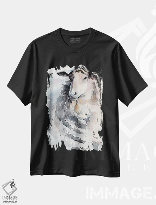 تیشرت مشکی طرح دار گوسفند با آبرنگ ۲، دکور روستایی اثر جنیفر پکستون پارکر | فروشگاه ایماژ