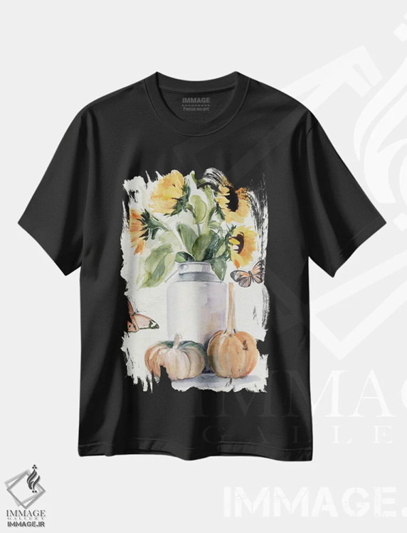 تیشرت مشکی طرح دار آفتابگردان های پاییزی ۲، مدیوم اثر جنیفر پکستون پارکر | immage.ir