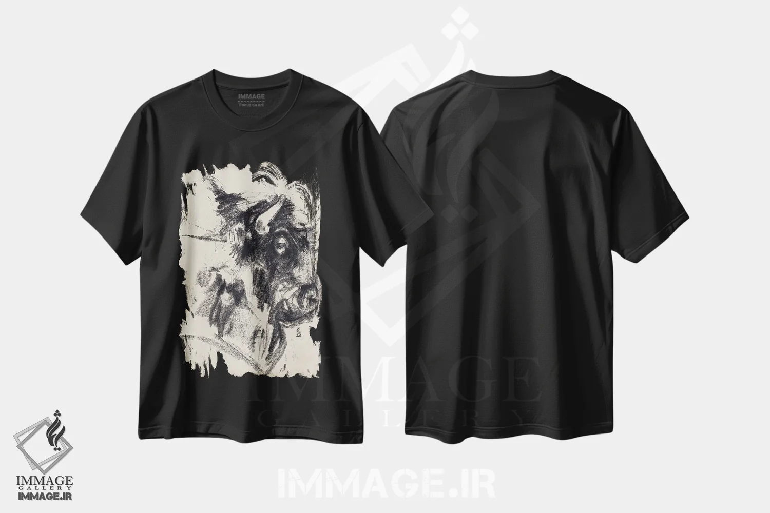 تیشرت مشکی طرح دار اشاره سر گاومیش کوهان دار ۱، آبستره اثر جنیفر پکستون پارکر | فروشگاه ایماژ