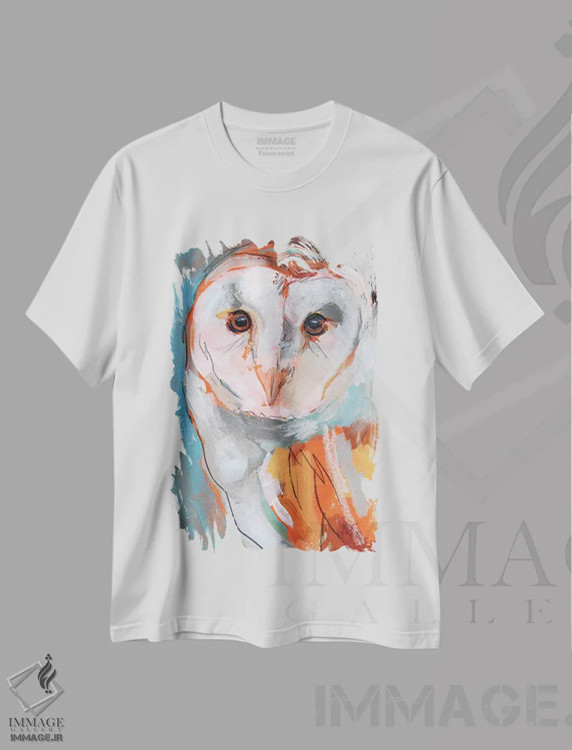 تیشرت سفید طرح دار جغد اپتیکی ۲، دکور معاصر اثر جنیفر پکستون پارکر | immage.ir