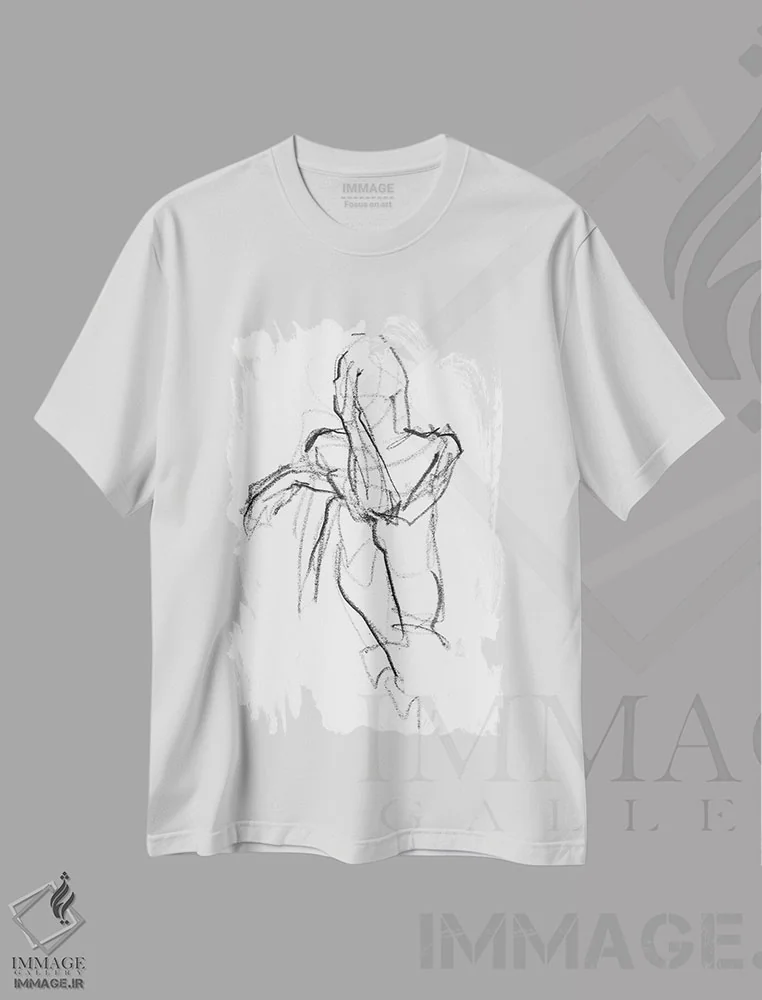 تیشرت سفید طرح دار تأمل ۱، هنر تزئینی سیاه و سفید اثر جنیفر پکستون پارکر | immage.ir